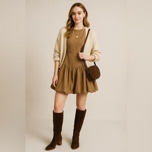 Aaron and Amber Malia Linen Dress Tan Sleeveless